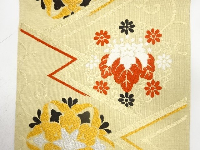  アンティーク　幾何学に華紋・桐模様織り出し名古屋帯（着用可）